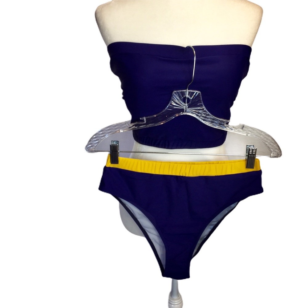 🐞Purple With Gold Strapless Halter Swim Suit NWOT